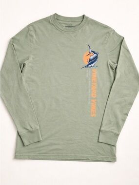 Vineyard Vines Men’s Long-Sleeve Marlin Logo Tee in Sage Size Small